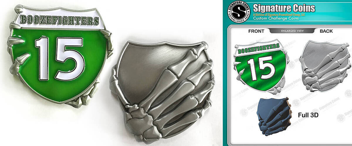Boozefighters 3D Skeleton Challenge Coin