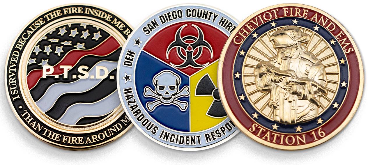 Various Firefighter Challenge Coins
